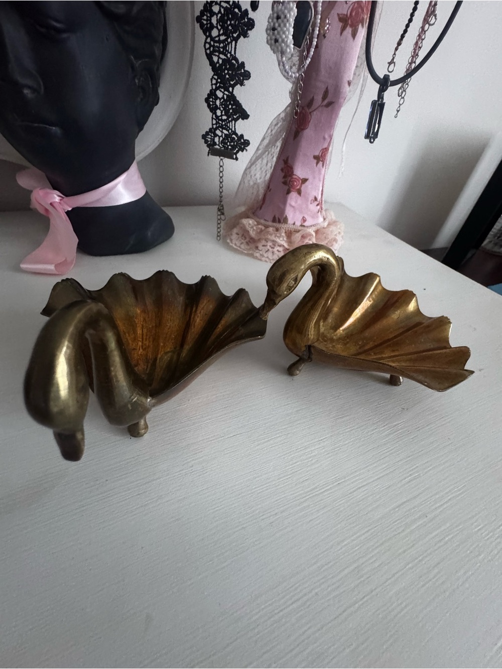 Vintage Solid Brass Swan Planters Catchall Dishes - Pair of 2